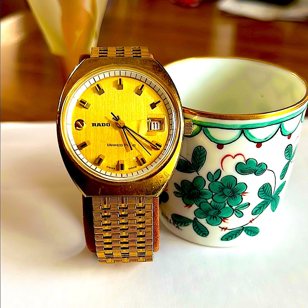 Preloved VTG Men Rado Marco PoloSwiss MadeAutomatic&Date GoldFace.Works well. - Picture 2 of 13